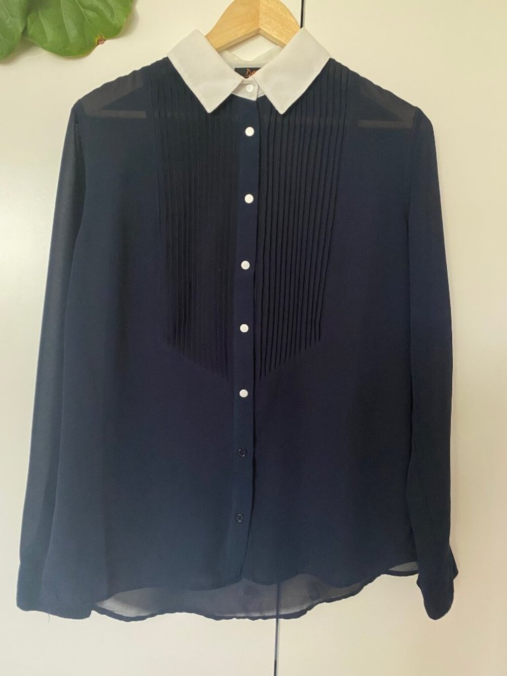 Women Dex Navy Blouse White Collar Size Medium